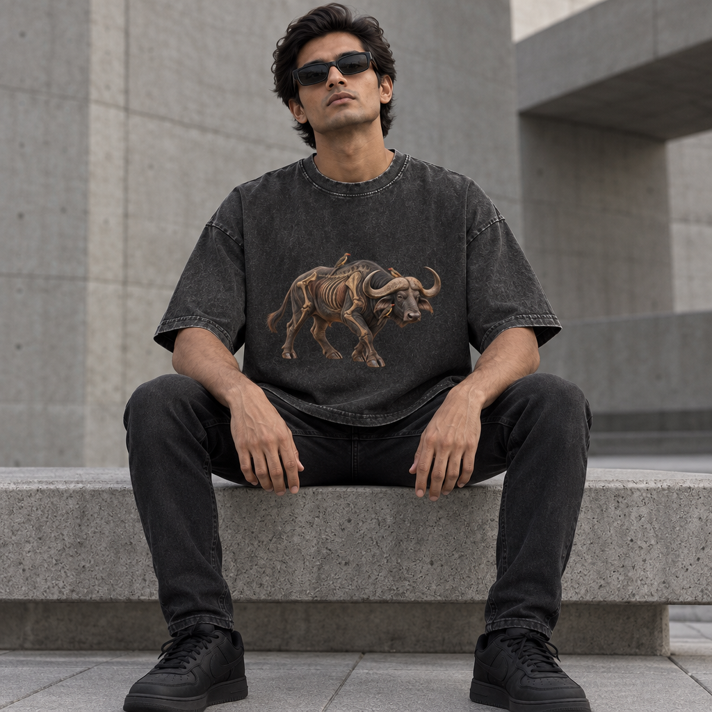 RUITZ Primal | Buffalo Graphic Washed Oversized T-Shirt