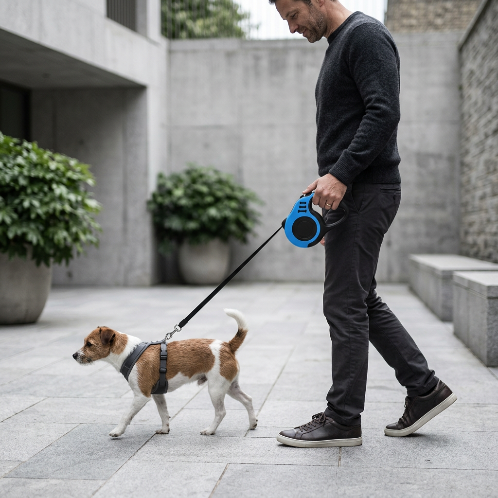 Blue leash courtyard lifestyle