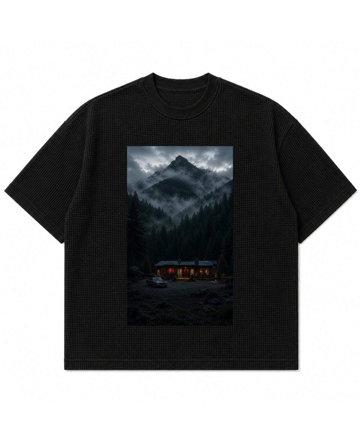 Black waffle boxy fit Front Design