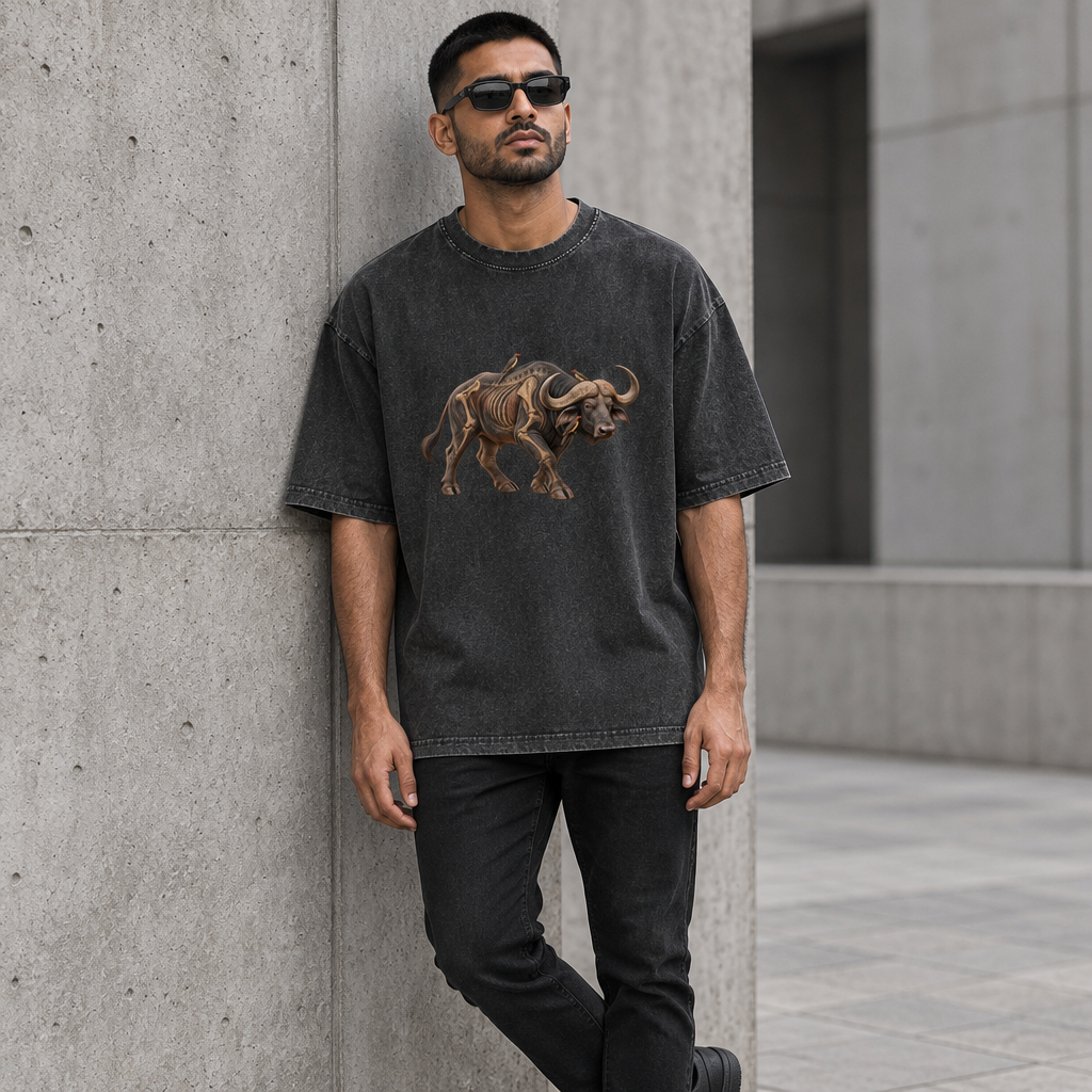 RUITZ Primal | Buffalo Graphic Washed Oversized T-Shirt