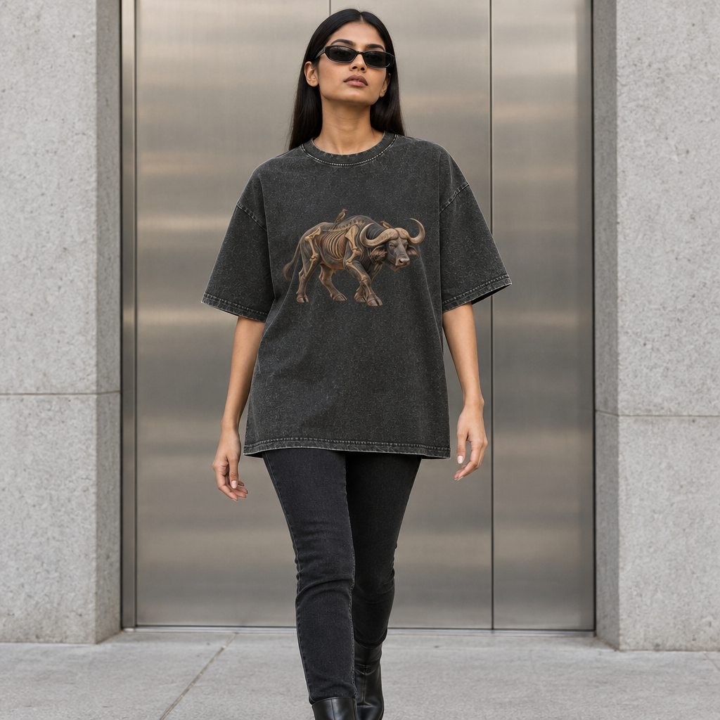 RUITZ Primal | Buffalo Graphic Washed Oversized T-Shirt