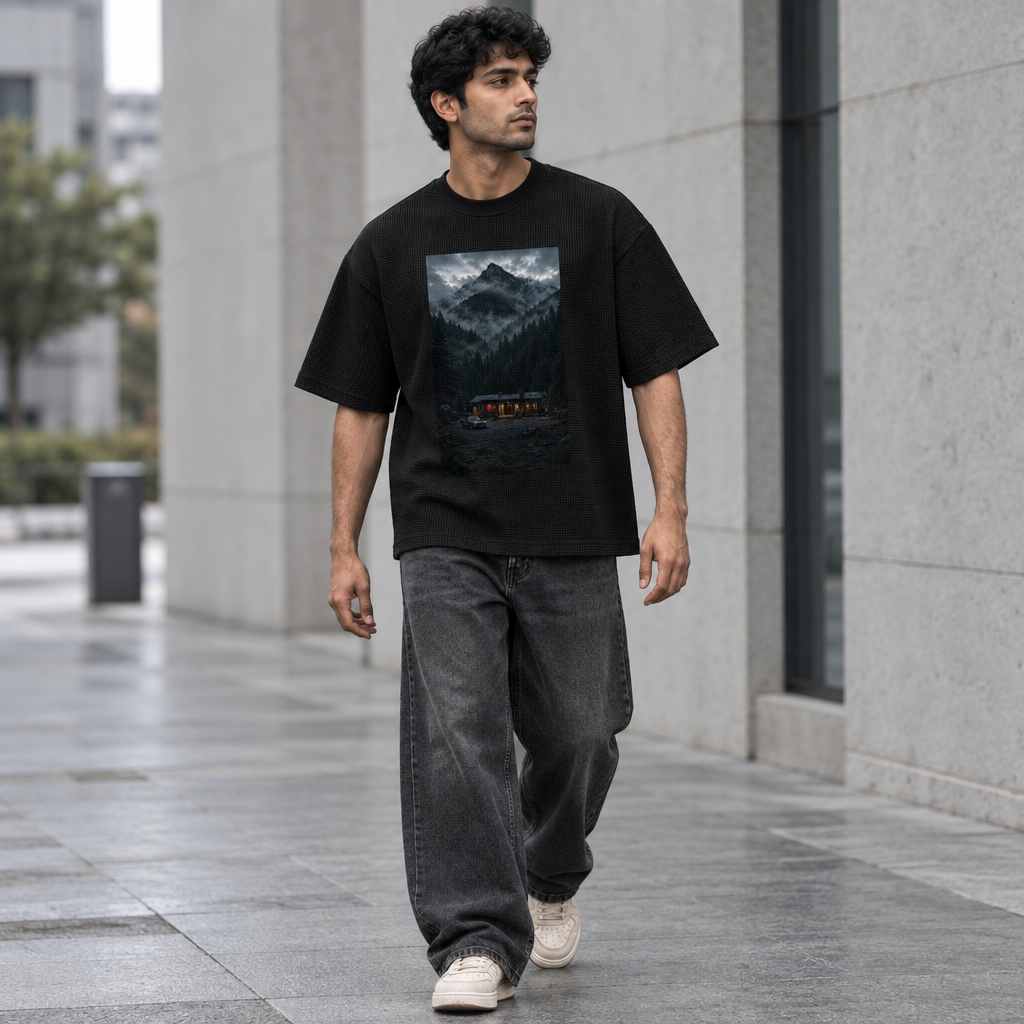 RUITZ Midnight cabin | Waffle Boxy T-Shirt